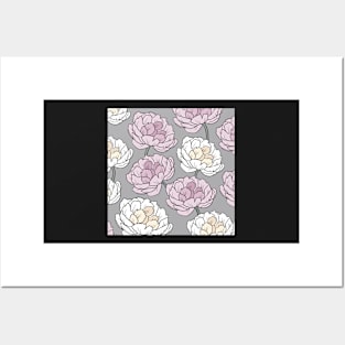 The white and pink peonies in a lovely pattern Posters and Art